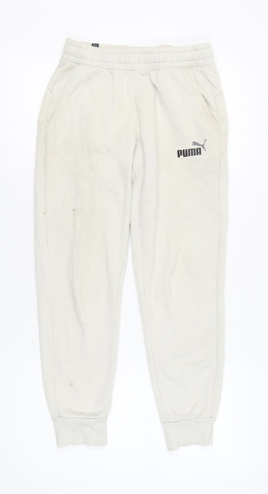 Puma Men's White Jogger Trousers S, Cotton Blend, Activewear