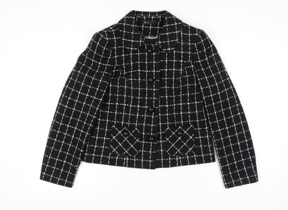 BHS Women's Black Check Blazer, Size 12, Cropped Style