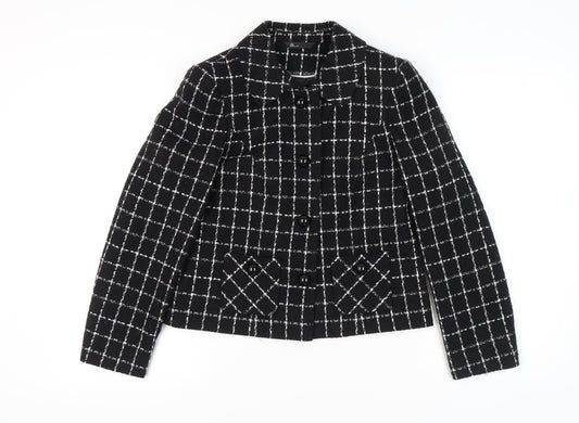 BHS Women's Black Check Blazer, Size 12, Cropped Style