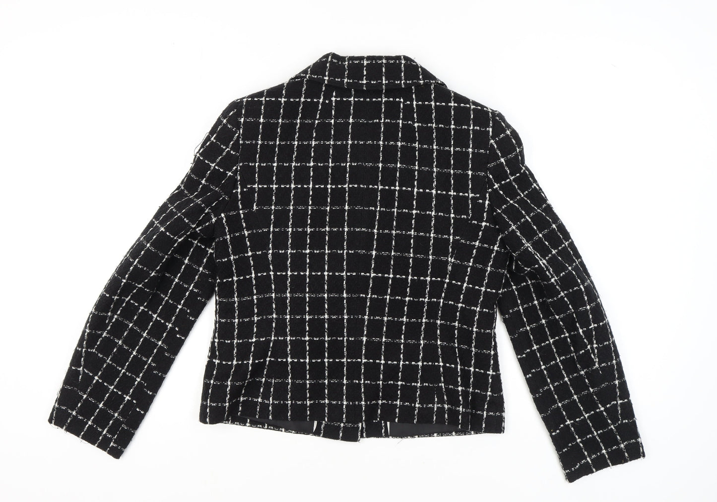 BHS Women's Black Check Blazer, Size 12, Cropped Style