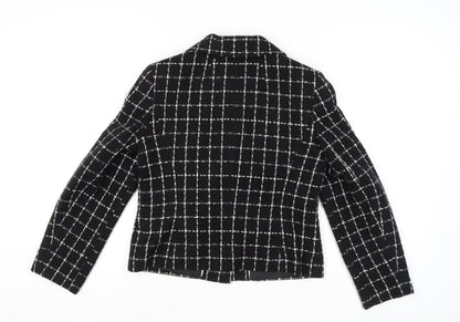 BHS Women's Black Check Blazer, Size 12, Cropped Style
