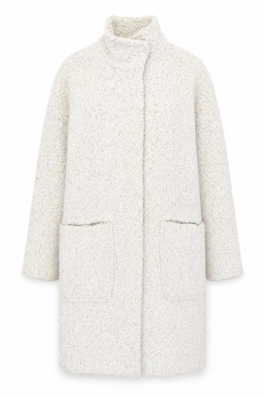 Front view of Betty Jackson Black Women's Ivory Wool Mid-Length Coat