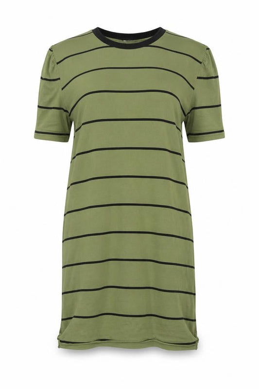 Front view of ASOS DESIGN Women Green Striped Dress, size 10