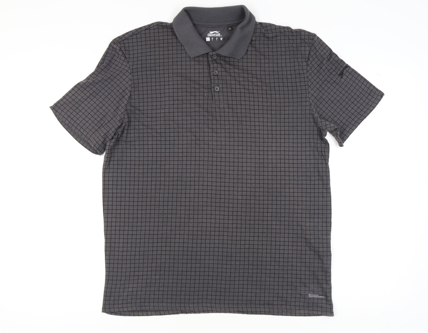 Slazenger Men's Black Check Polo Shirt - L