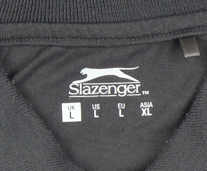 Slazenger Men's Black Check Polo Shirt - L