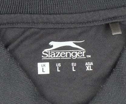Slazenger Men's Black Check Polo Shirt - L