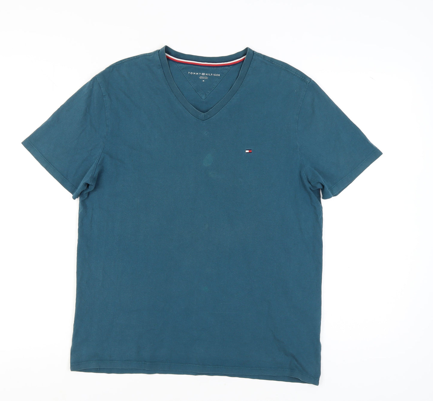 Tommy Hilfiger Men's Blue Cotton V-Neck T-Shirt, M