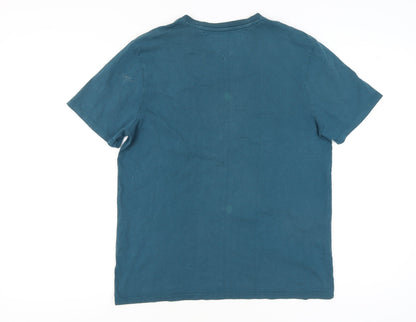 Tommy Hilfiger Men's Blue Cotton V-Neck T-Shirt, M