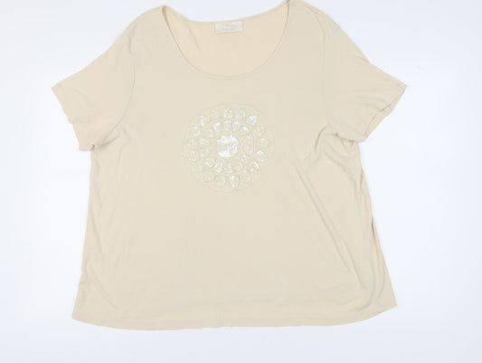 Ann Harvey Women's Beige Relaxed Cotton T-Shirt Size 24
