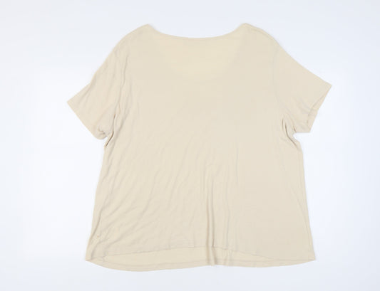 Ann Harvey Women's Beige Relaxed Cotton T-Shirt Size 24