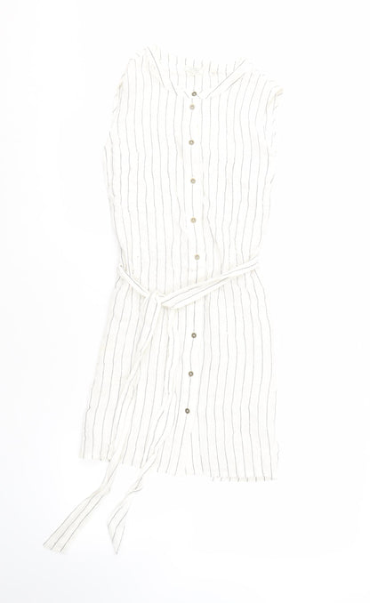 Fat Face Women's White Striped Button Dress Size 12