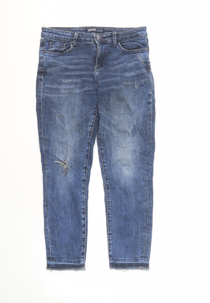 Zara Women's Blue Boyfriend Jeans - Size 8, Distressed
