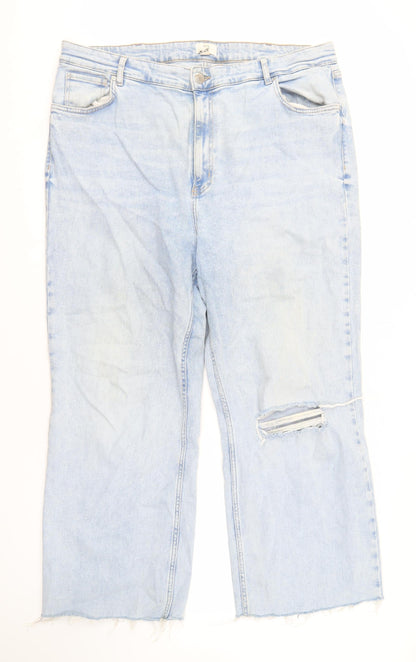 River Island Women's Blue Cropped Plus Size Jeans, Distressed