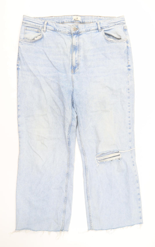 River Island Women's Blue Cropped Plus Size Jeans, Distressed