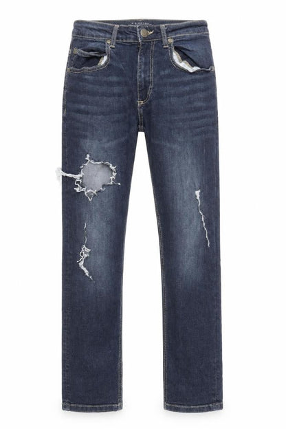 Crosshatch Men's Blue Slim Fit Distressed Jeans 30W 30L