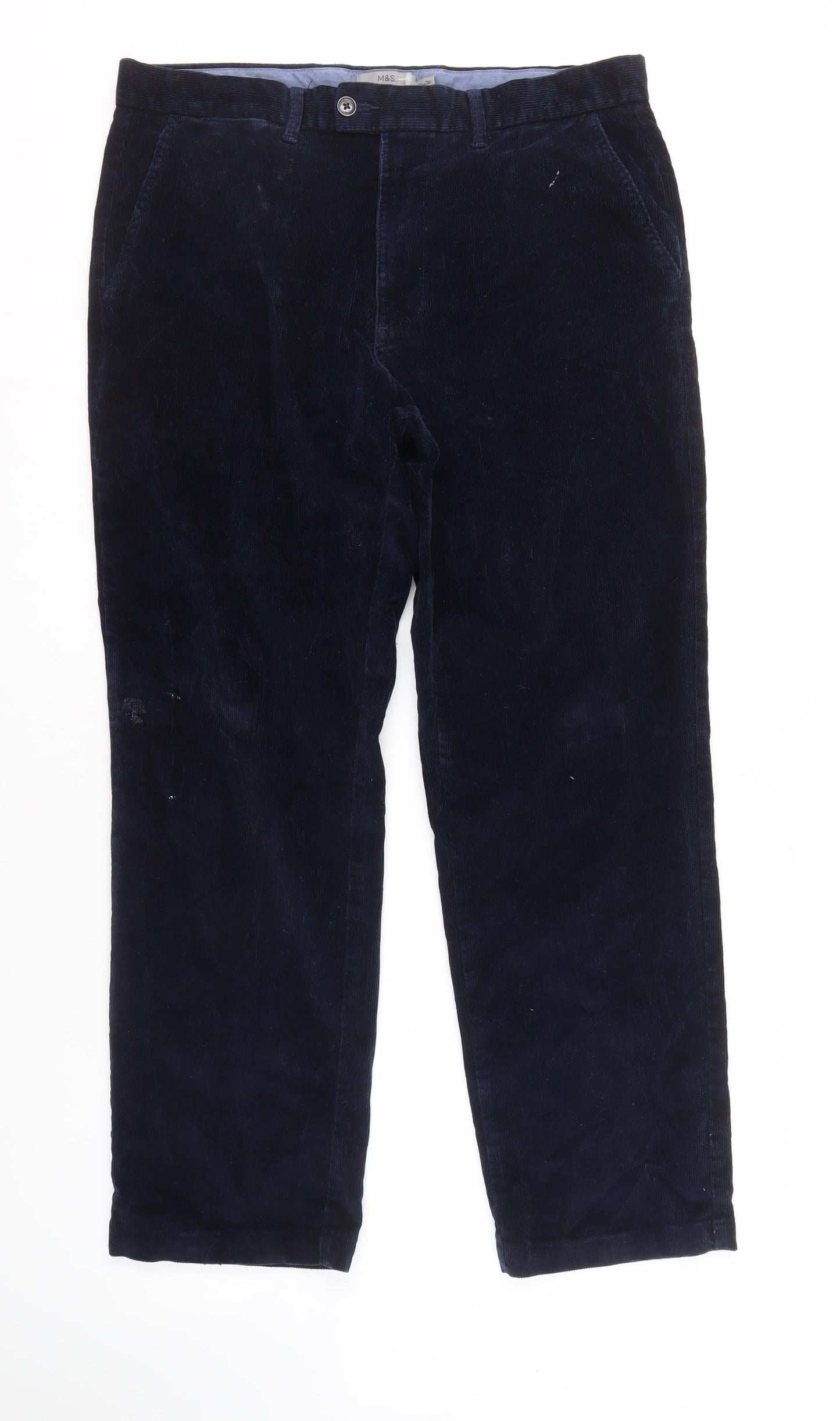 M&S Men's Blue Regular Fit Corduroy Trousers