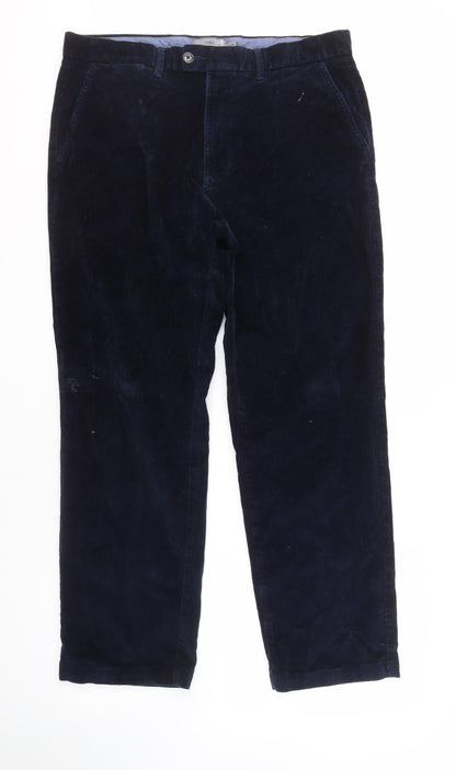 M&S Men's Blue Regular Fit Corduroy Trousers