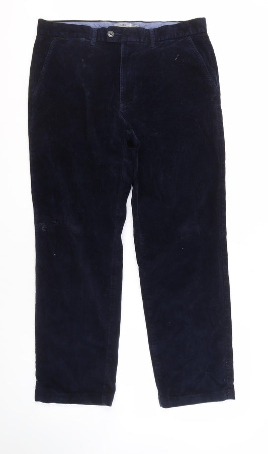 M&S Men's Blue Regular Fit Corduroy Trousers