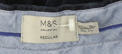 M&S Men's Blue Regular Fit Corduroy Trousers