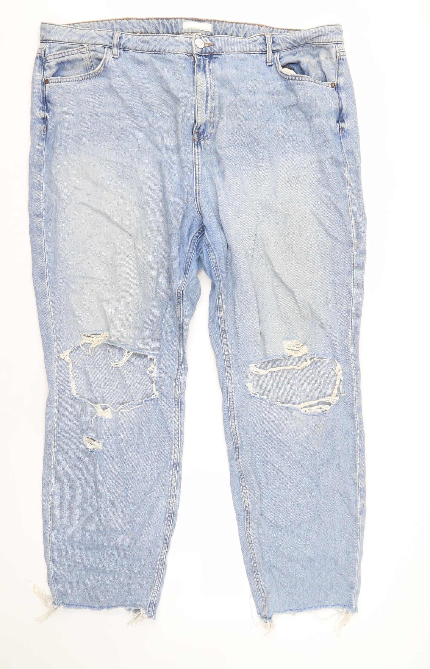 River Island Women's Blue Straight Jeans, Size 14, Distressed