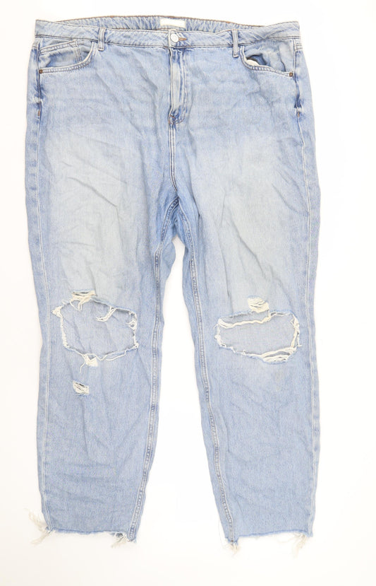 River Island Women's Blue Straight Jeans, Size 14, Distressed