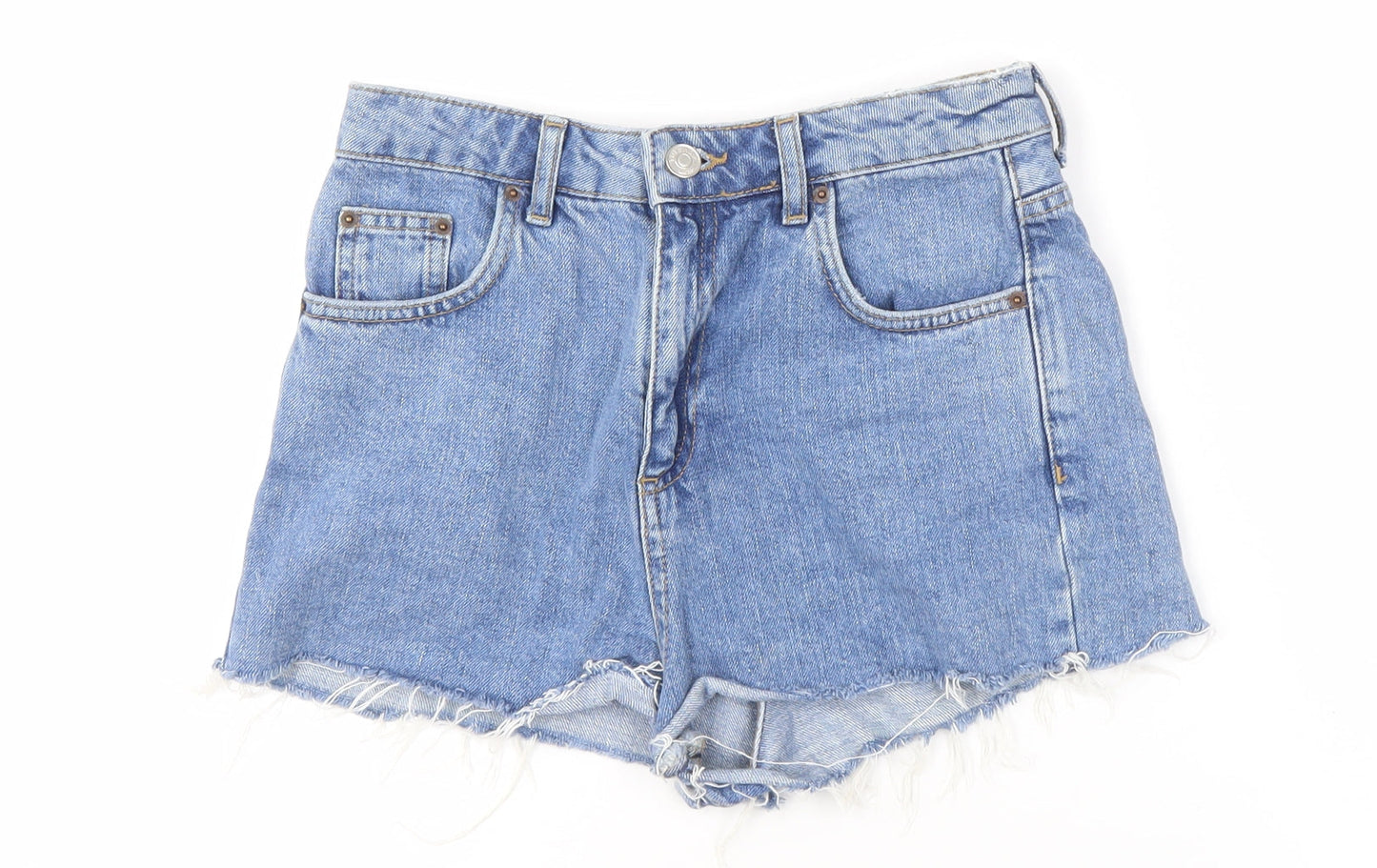 Topshop Women Blue Denim Mom Shorts, Size 8, Cotton Casual