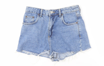 Topshop Women Blue Denim Mom Shorts, Size 8, Cotton Casual