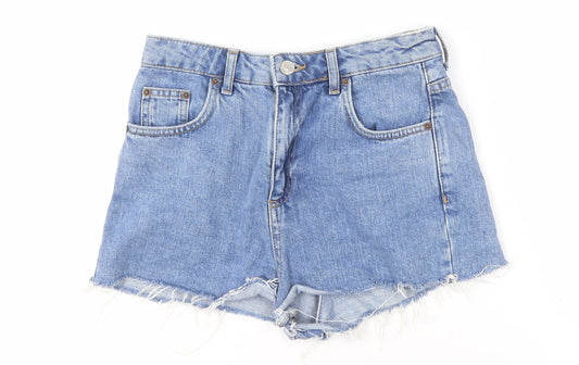 Topshop Women Blue Denim Mom Shorts, Size 8, Cotton Casual