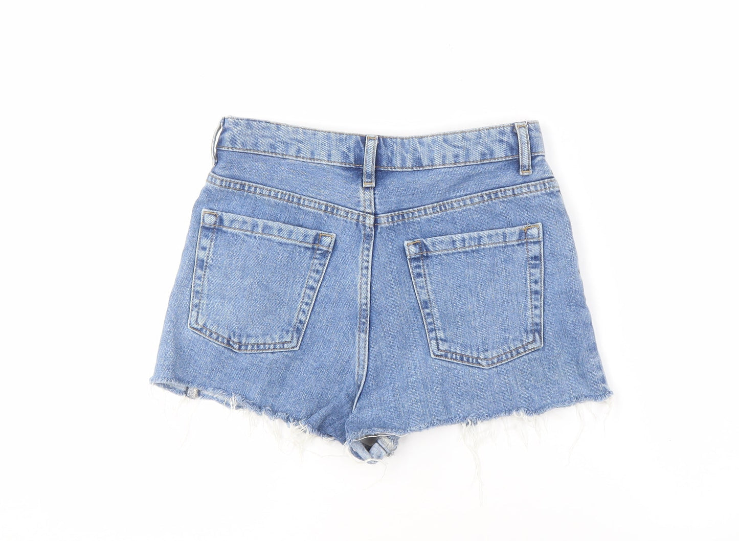 Topshop Women Blue Denim Mom Shorts, Size 8, Cotton Casual