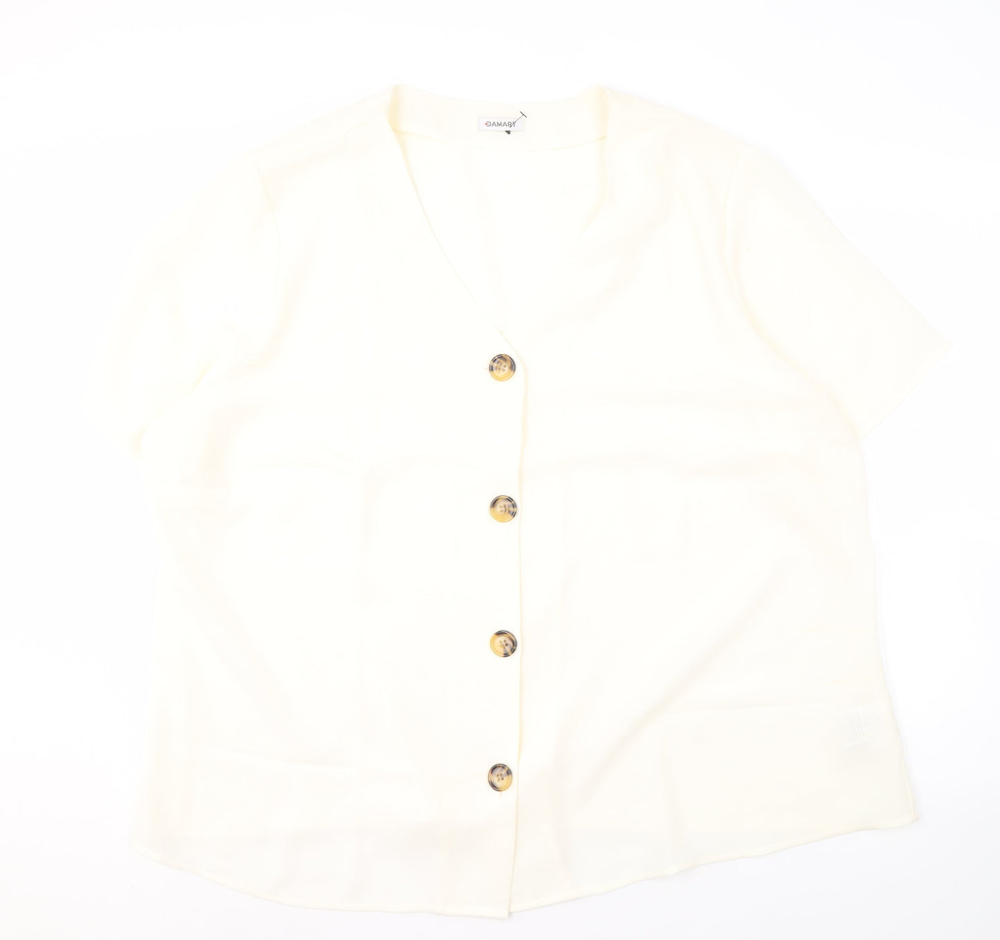 Damart Women's Ivory Button-Up V-Neck Blouse Size 28