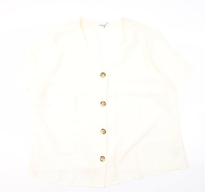 Damart Women's Ivory Button-Up V-Neck Blouse Size 28