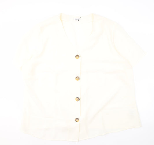 Damart Women's Ivory Button-Up V-Neck Blouse Size 28