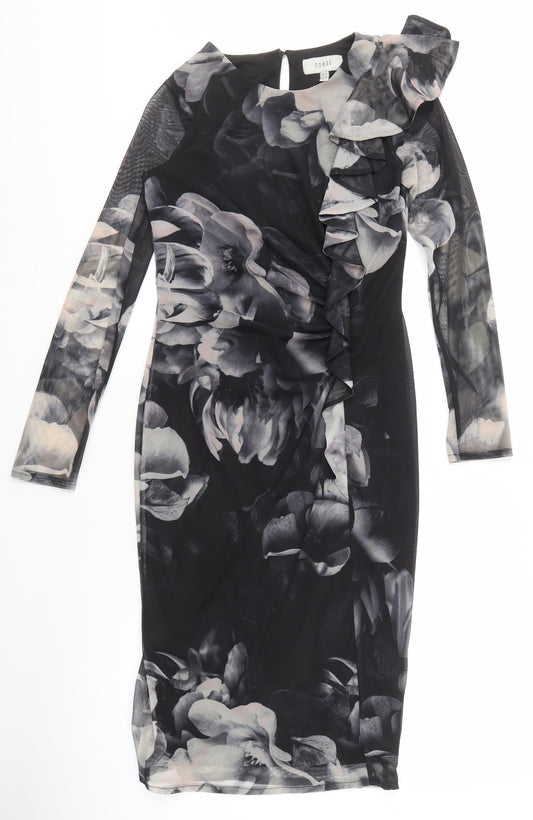 Coast Women's Black Floral Midi Bodycon Dress