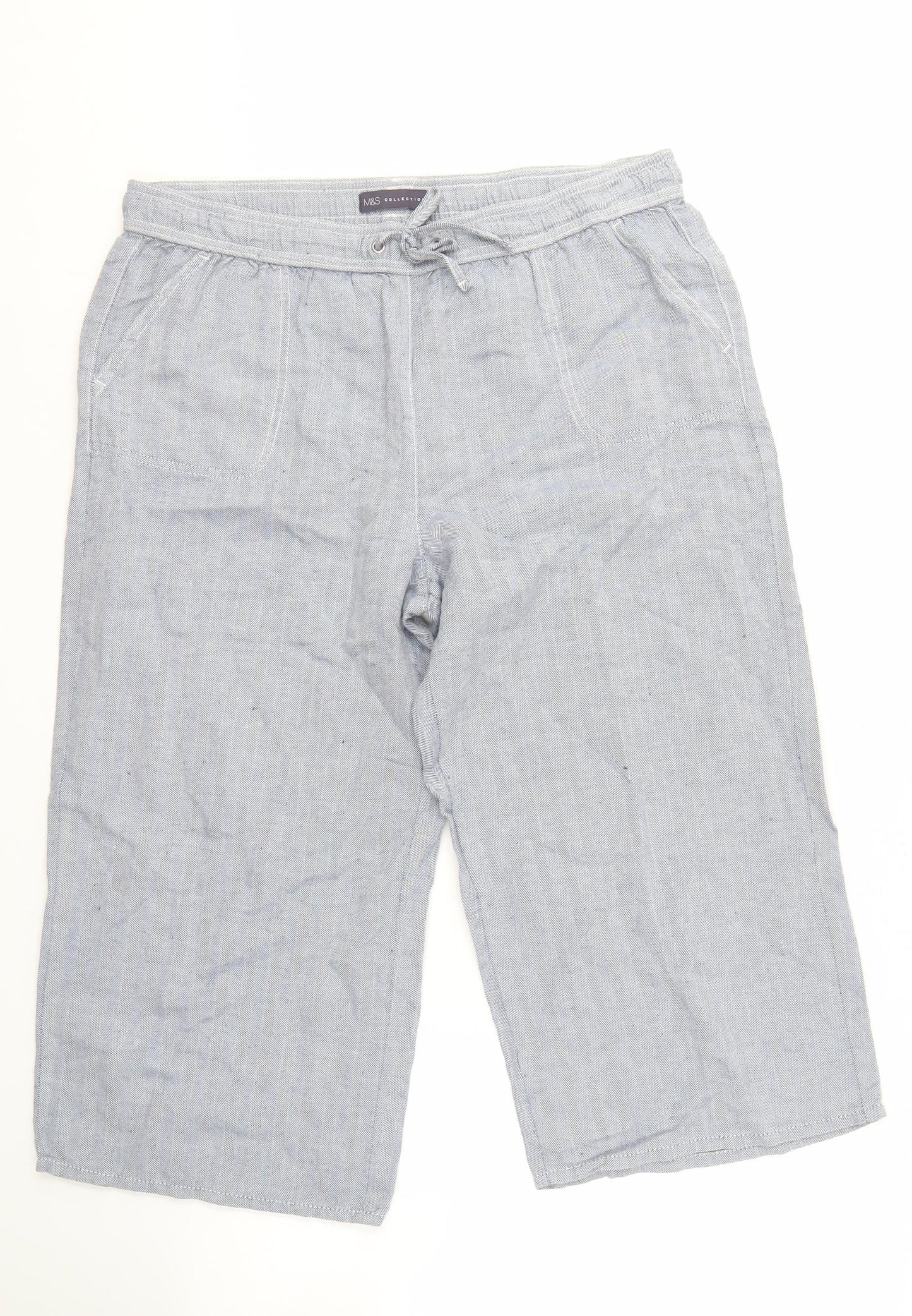 Womens UK Size 16 Marks and Spencer Regular Fit Cropped Blue Trousers