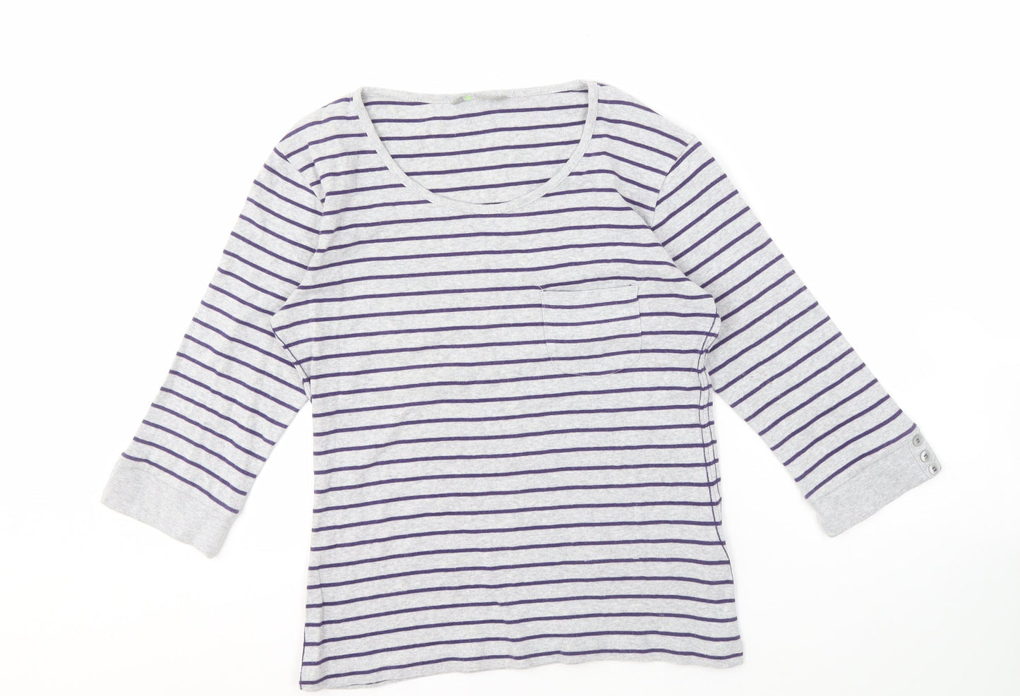 Marks and Spencer Women's Grey Striped T-Shirt Size 10