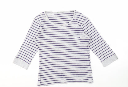 Marks and Spencer Women's Grey Striped T-Shirt Size 10