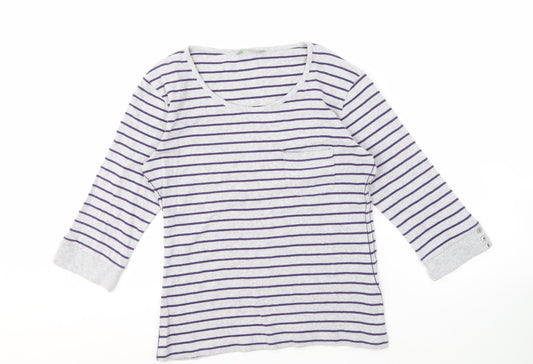 Marks and Spencer Women's Grey Striped T-Shirt Size 10