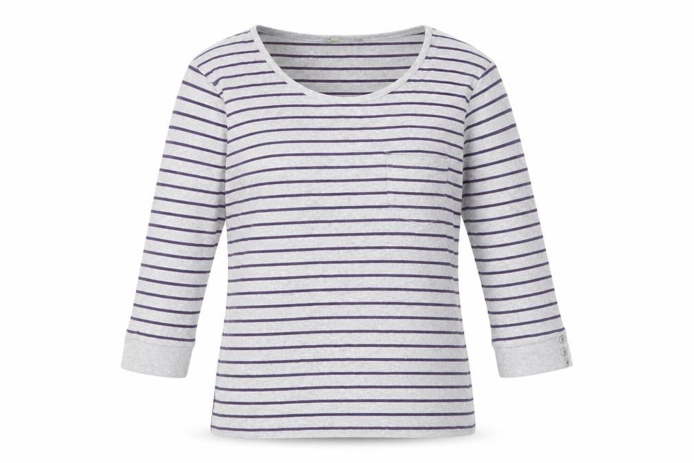 Marks and Spencer Women's Grey Striped T-Shirt Size 10