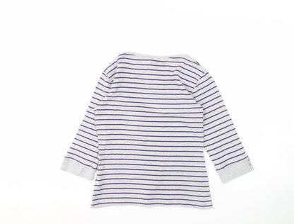 Marks and Spencer Women's Grey Striped T-Shirt Size 10