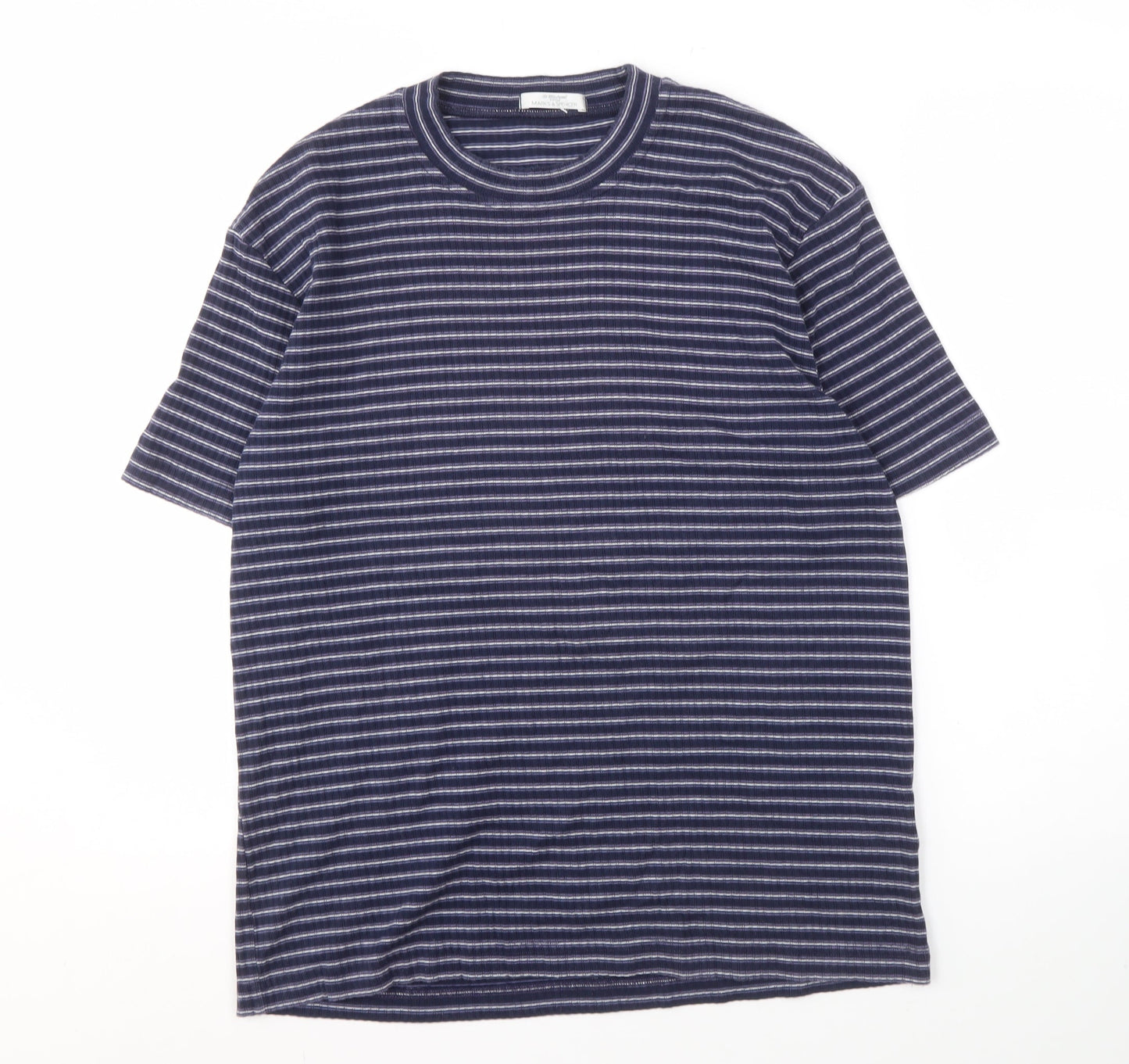 Marks and Spencer Men's Medium Navy Striped Shirt
