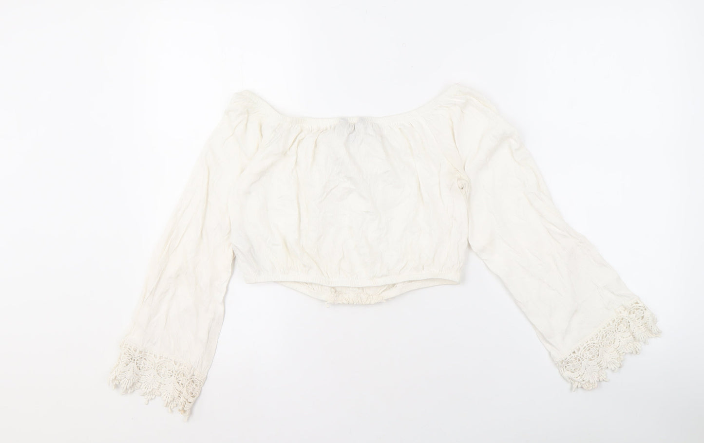 New Look Women's Ivory Cropped Off-Shoulder Blouse Size 12