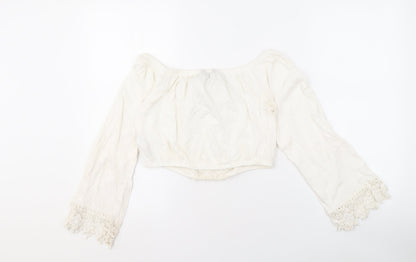 New Look Women's Ivory Cropped Off-Shoulder Blouse Size 12