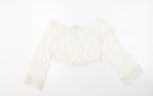 New Look Women's Ivory Cropped Off-Shoulder Blouse Size 12