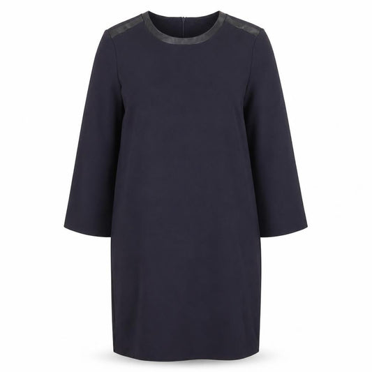 Front view of Massimo Dutti Women's Black Shift Dress, size 8, Long Sleeve