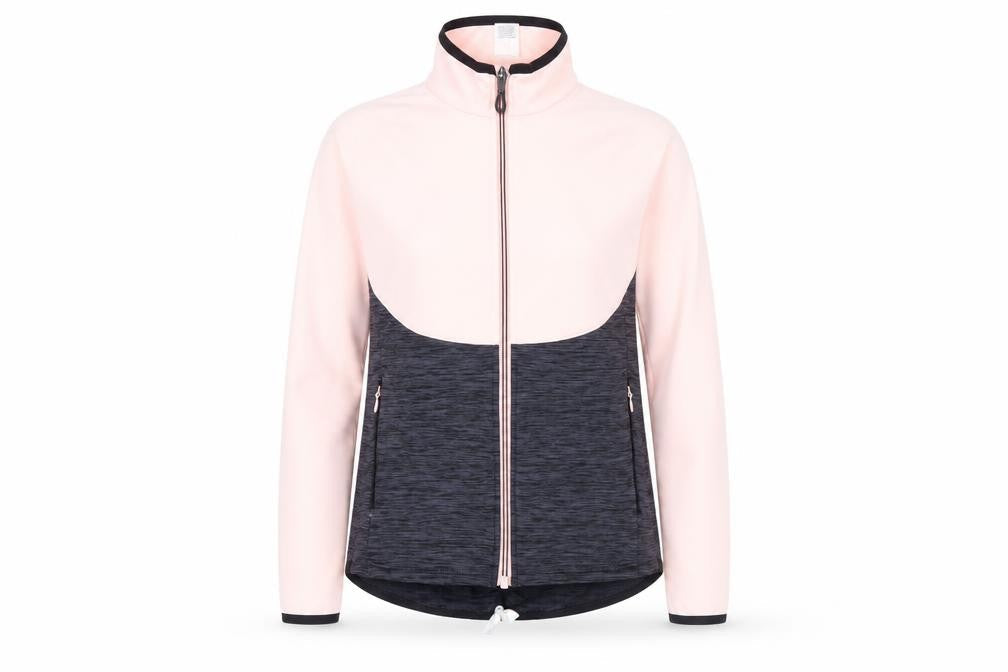 Front view of Decathlon girls’ pink black track jacket - 10-11 years