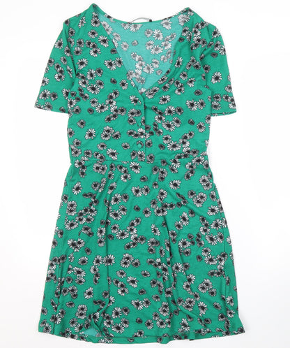 Zara Women's Green Floral A-Line Knee Length Dress