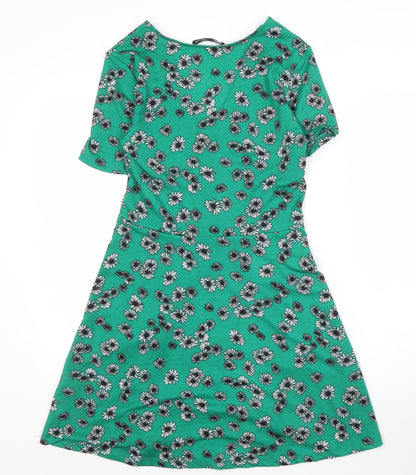 Zara Women's Green Floral A-Line Knee Length Dress