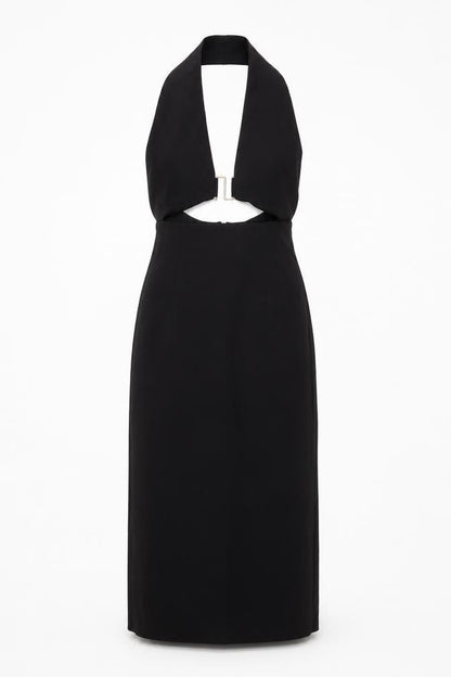 Zara Women’s Black Halter Midi Sheath Dress XS