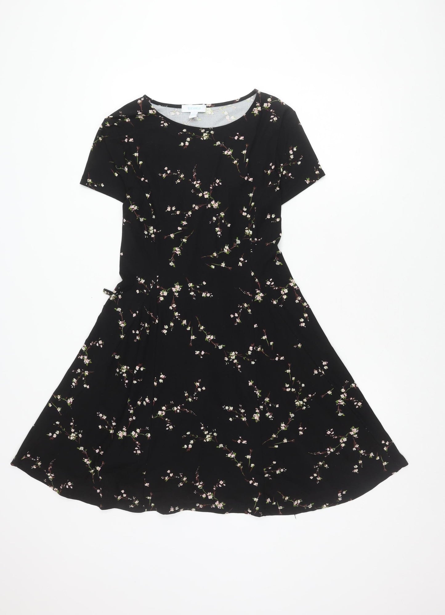 Blue Vanilla Black Floral Dress Women Size 14