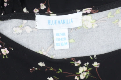 Blue Vanilla Black Floral Dress Women Size 14